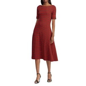 RALPH LAUREN Striped Casual Midi Red Dress Size Small